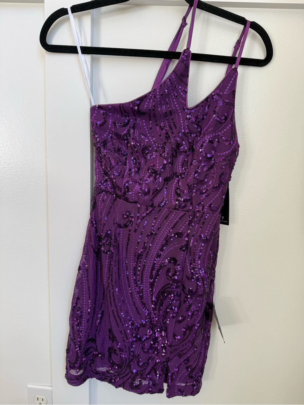 Lulu’s Purple Sequin Embellished Spaghetti Strap Dress XS Y2K Bridesmaid NEW